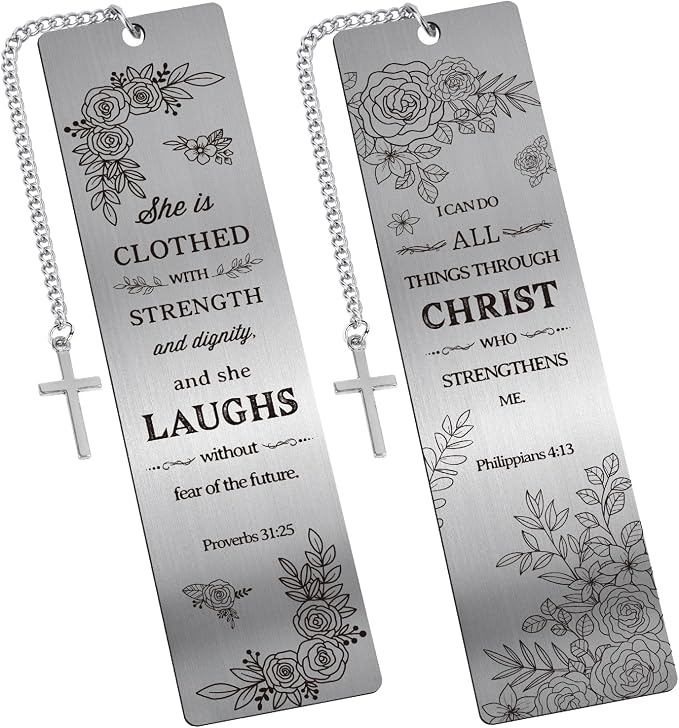 Christian Metal Bookmarks Gifts - 2 Pcs Bible Verse Inspirational Book Marks for Women Religious Cross Plant Unique Page Markers Reading Birthday Student Teacher School Office Accessories