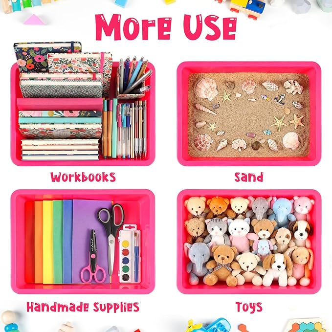 Hoteam 10 Pcs Flat Storage Organizer Tray Bin Paper Tray for Classroom Plastic Stackable File Organizer for School Office Teacher Book Organization(Dark Pink,13.78 x 9.84 x 3.15 Inch)