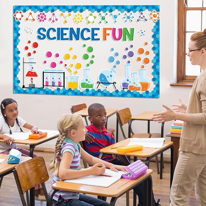 Science Bulletin Board Decoration Science Fun Cutouts Chemistry Lab Apparatus Wall Decals Themed Party Supplies for Back to School Classroom Chalkboard Home Window Decoration Favor