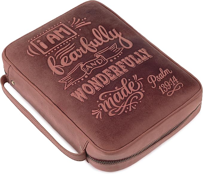 LEATHER VILLAGE Handmade Vintage Genuine Leather Embossed Bible Cover for Men & Women - Large Protective Bible Case & Organizer for Church, Travel & Study Christian Religious Antique Bookmark-Fuchsia