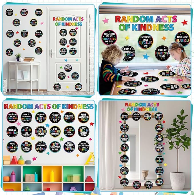 QOUBAI Random Acts of Kindness Bulletin Board Set Colorful Classroom Bulletin Board Decorations Kindness Challenge Cards Cutouts Classroom Decor for Elementary Back to School Teacher Decor Wall Door
