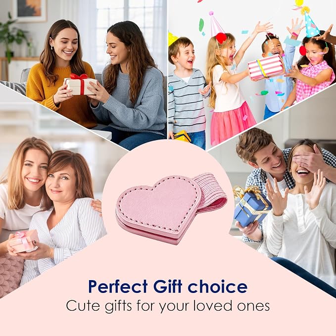 4 PCS Magnetic Leather Bookmarks with Pen Holder Gift Box, Heart-Shaped Magnetic Book Marks, Bookmark Magnetic, Magnetic Page Markers for Book Lovers, Teachers, Students, (Pink+Blue)