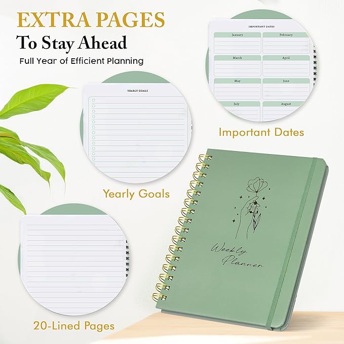 Undated Weekly Planner – Minimalist Weekly Planner Notebook for Work, Home & Daily Writing | Simple Matte Notes for Goals, Appointments & Productivity, Elegant Cardstock Pages, Green