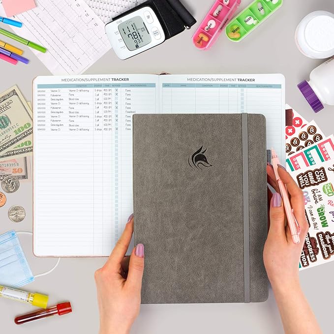 Clever Fox Large Medical Planner 12-Month – Medical Notebook, Health Diary, Wellness Journal & Logbook to Track Health – Self-Care Medical Journal – 12 Months, Undated, 7″ x 10.5″ (Gray)