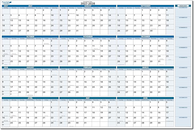 2027-2028 Fiscal Horizontal Premium Dry-Erasable Wall Calendar July to June 32" x 48" Marker and Eraser included