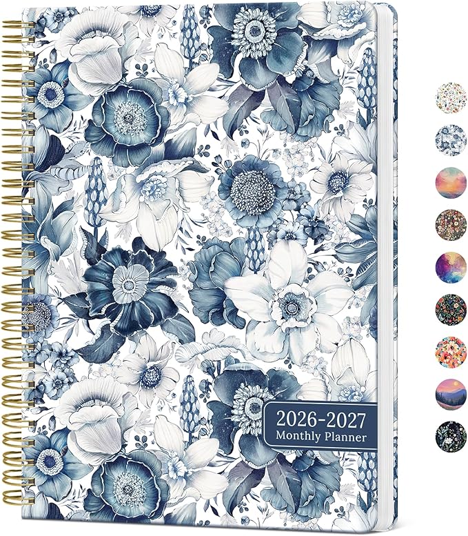Monthly Planner 2026-2027, Aesthetic 2 Year Months Planner Calendar, 24-Months from January 2026 - December 2027, 26-27 Monthly Calendar Planner, Perfect for School Office Home, 7" x 10" - Blue Floral
