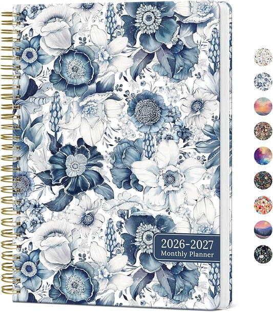 Monthly Planner 2026-2027, Aesthetic 2 Year Months Planner Calendar, 24-Months from January 2026 - December 2027, 26-27 Monthly Calendar Planner, Perfect for School Office Home, 7" x 10" - Blue Floral