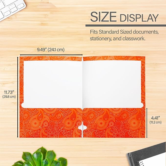 BAZIC Products 2 Pocket Paper Folder, Letter Size Document Organizer for School, Office, Business Use, Paisley Design Portfolio Folder for Homework, Reports & Forms, Assorted Colors, 48-Pack