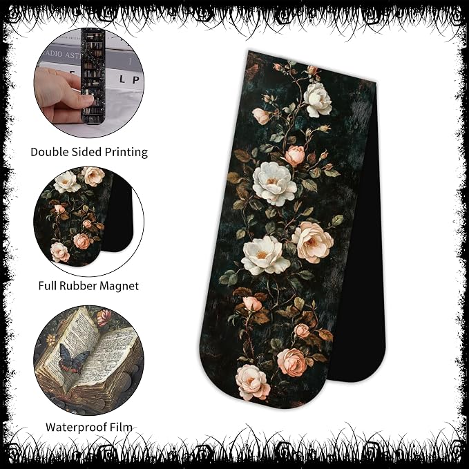 Dark Academia Magnetic Bookmarks: 30 PCS Gothic Witchy Vintage Book Marks, Skull Cat Rose Owl Bookmark for Book Lovers, Readers and Students, Perfect Gifts for Women Men