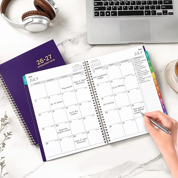 2026-2027 Appointment Book/Planner - 8.2" x 11", Daily Planner 2026-2027 from Jul. 2026 - Jun. 2027, Daily Hourly Planner with 30-Minute Interval, 12 Monthly Tabs, Back Pocket