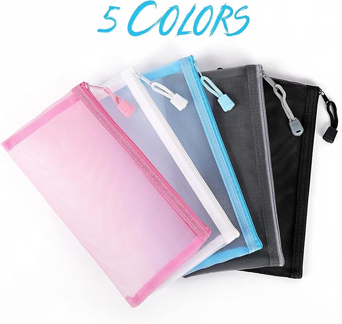 20 Pack Multicolored Zipper Mesh Pouch, Zipper Pencil Pouches Pen Bags, Multipurpose Travel Bags for Cosmetic School Office Supplies and Travel Accessories, 10 Colors (Assorted E)