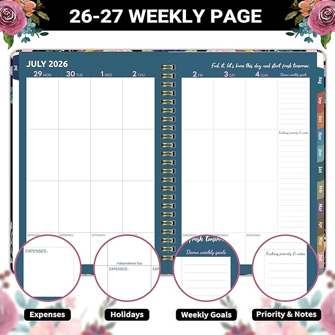 Planner 2026-2027, Fu-ck It Academic Planner 2026-2027 for Women, JULY 2026 - JUNE 2027, 6.5" x 8.5", 12-month Funn-y Weekly and Monthly Planner, 26-27 Calendar Planner with Badas-s Quotations, Colorful Tabs, Gifts for Women