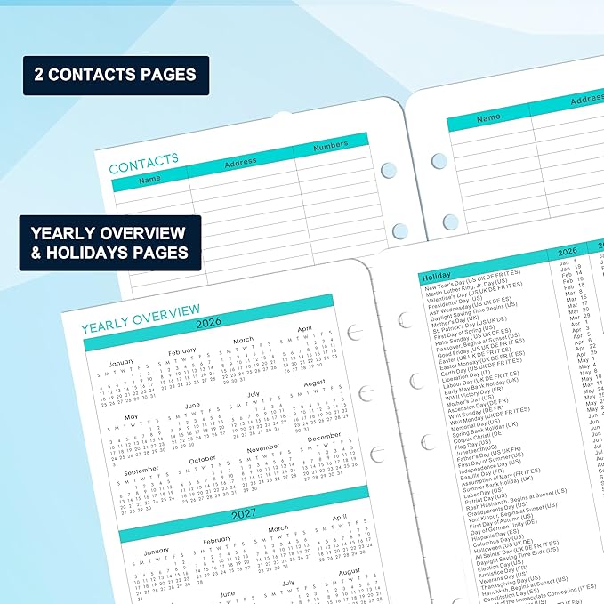 2026-2027 Planner Refills - A5 Planner Inserts with 7-Hole Punched, JUL 2026 - JUN 2027, 5-1/2" x 8-1/2", Planner Refills 2026-2027, A5 Binder Inserts, Weekly Monthly Planner 26-27 with Colorful Tabs