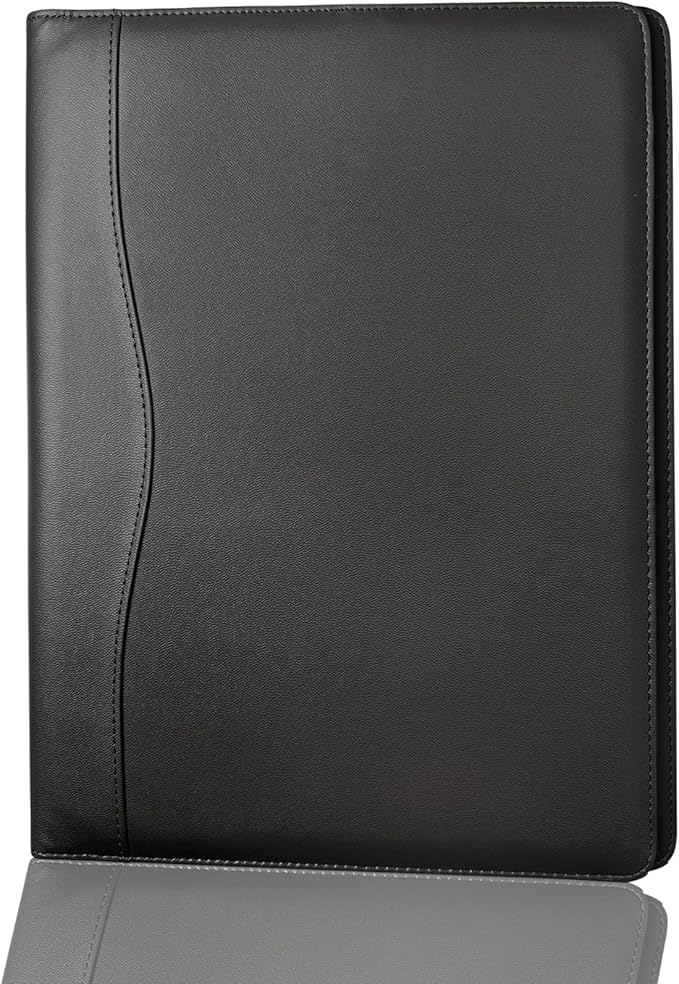 Portfolio Folder Padfolio with A4 Clipboard, PU Leather Portfolio Clipboard Business Binder Writing Clip Board Organizer for Legal Documents Business Card Men Women Black