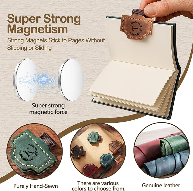 Artlaza Personalized Magnetic Leather Bookmark with Pen Holder - 26 Letters Custom Book Mark with Name Initial Engraved Book Marker for Readers, Book Lovers, Travelers - Gift for Women & Men(Blue，Q
