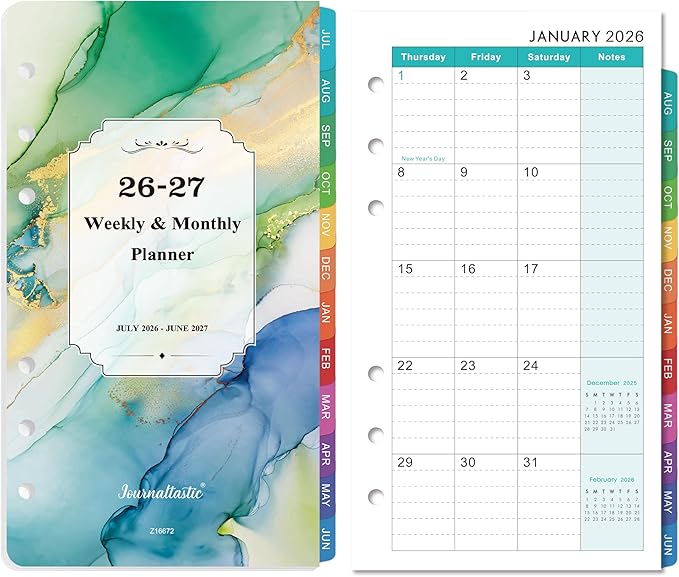 2026-2027 Planner Refills - Planner Refills, July 2026 - June 2027, A6 Planner Inserts, Weekly and Monthly Planner 2026-2027, 3.75" x 6.75", A6 Planners Refill, 6-Hole Punched