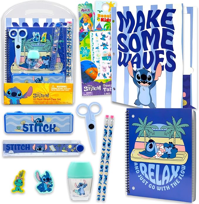 Lilo & Stitch School Supplies Set - Bundle with Disney Stitch Classroom Folder, Notebook, Pencils, Tattoos, and More | Stitch Back to School Supplies