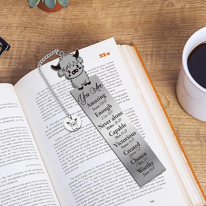 Bible Verse Bookmark Gifts - Highland Cow Lover Christian Metal Book Marks Women Inspirational Mental Animal Page Marker Study Supplies Reading Men Kids Student Teacher School Accessories