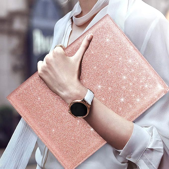 Padfolio/Resume Portfolio Folder Glitter Pink for Women,WAVEYU Cute Pink Padfolio Cover Folder, Conference/Legal Document Organizer with Letter/A4 Size Clipboard, Document Sleeve