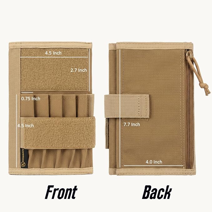 KOSIBATE Tactical Notebook Cover for 5" x 8" Field Notebook, Military Army Greenbook Cover with Hook & Loop Patch Panel, Nylon Durable Organizer with Pen Slots for Work, Outdoor, EDC(Tan)