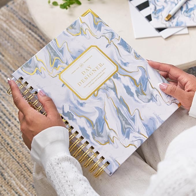 Day Designer 2026-2027 Daily Academic Year Planner Calendar, July 2026 - June 2027, 7.4" x 9.5", Glossy Laminated Cover, Wirebound, Laminated Tabs, Storage Pocket, Includes Stickers & Snap-In Ruler, Azure