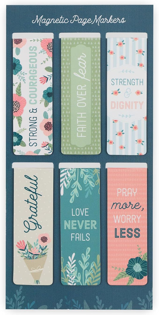 Christian Art Gifts Magnetic Scripture Bookmark Set for Women with Beloved Faith Favorites - Inspirational Floral Garden Magnetic Bible Verse Pagemarker Set of 6 for Bibles and Books, Size 2.3” x 0.8”