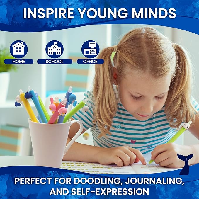 BUNMO 12 Cute Erasable Gel Pens with 12 Black Ink Refills - Multicolor Animal Pens for Kids - Make Mistakes Disappears, Fine Point for School and Journaling
