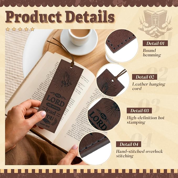 1PCS Leather Bookmark Bible Bookmarks for Reading Women Men Book Lovers Gifts, Stitched Religious Christian Bookmark Page Markers Inspirational Bible Verse Scripture Book Marks (Vintage-2-Prayer)