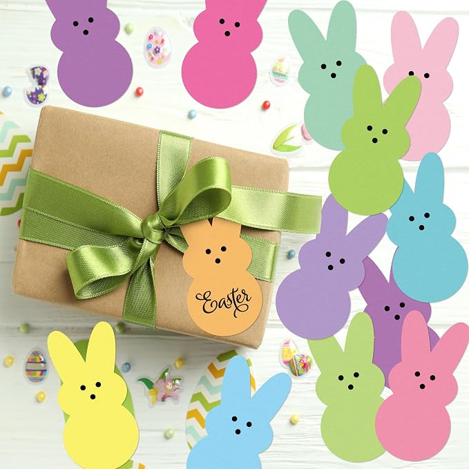 Yopyame Easter Bulletin Board Cutouts - 78pcs Easter Bunny Peeps Rabbit Cutouts Paper Cutting Bulletin Board Decor 12 Color Bunny Name Tags Cutout Classroom Wall Decor for Kindergarten Preschool Decor