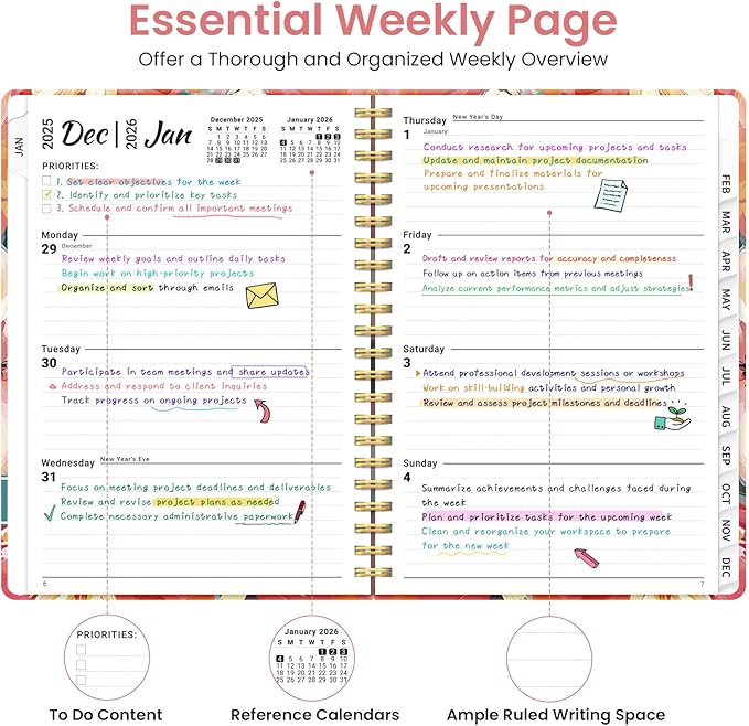 2026 Planner, Weekly and Monthly Planner for Women, Jan 2026 - Dec 2026 Pretty 2026 Calendar Planner with Monthly Tabs, Inner Pocket, Spiral Binding, Perfect for Office Home School - 6.3" x 8.5", Pastel Garden