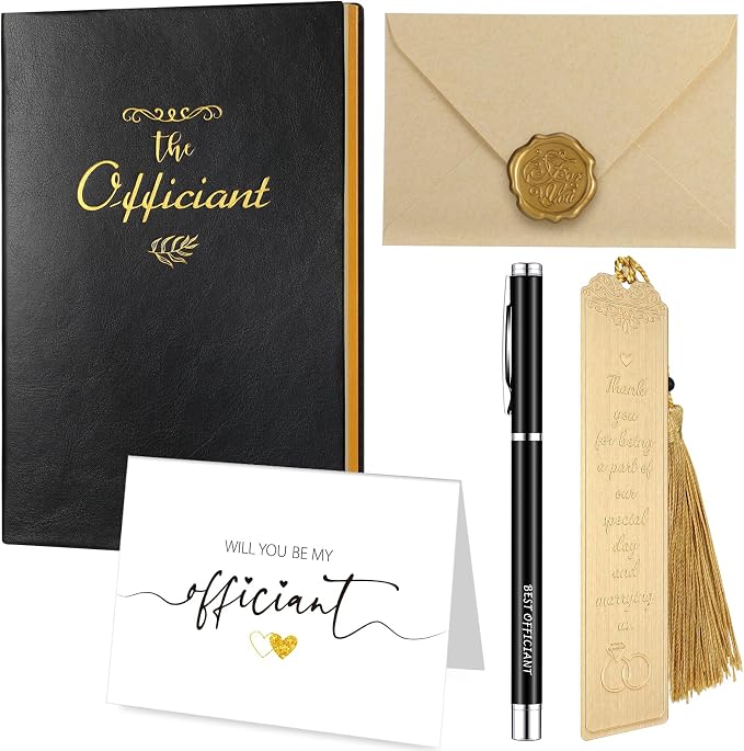 Watersay 5 Pcs Wedding Officiant Gift Set Include Hardcover Proposal Officiant Notebook Black Ink Pen Thank You Gift Card with Envelope and Sticker Copper Bookmark for Wedding Ceremony Officiant