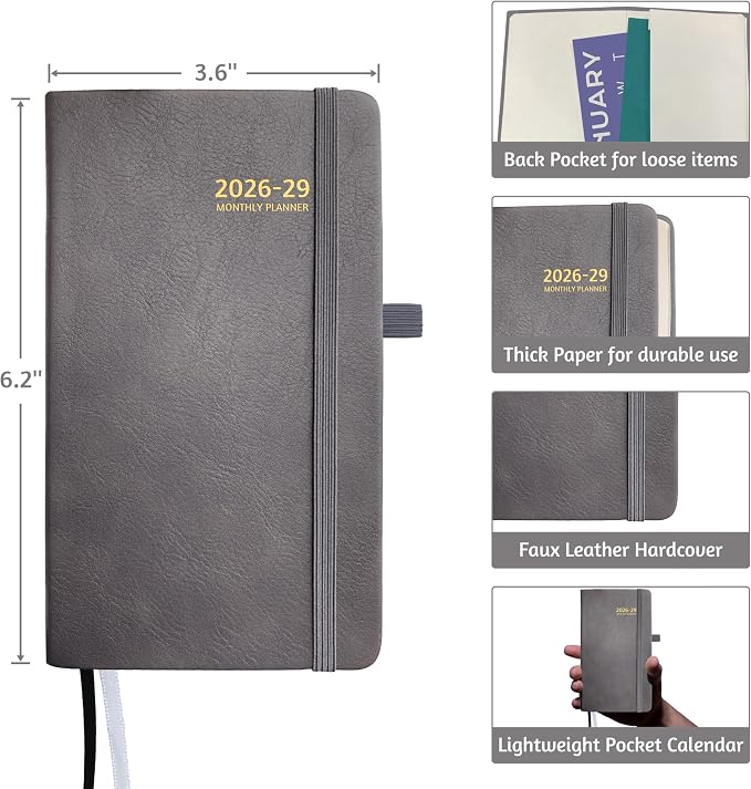 2026-2029 Pocket Monthly Planner, 3 Year Calendar 2026-2029, 6.2’’ x 3.6’’ x 0.67’’, Small Calendar 2026, 36 Months from Jul 2026 - Jun 2029, Hardcover, Back Pocket, Thick Paper, Lightweight to carry