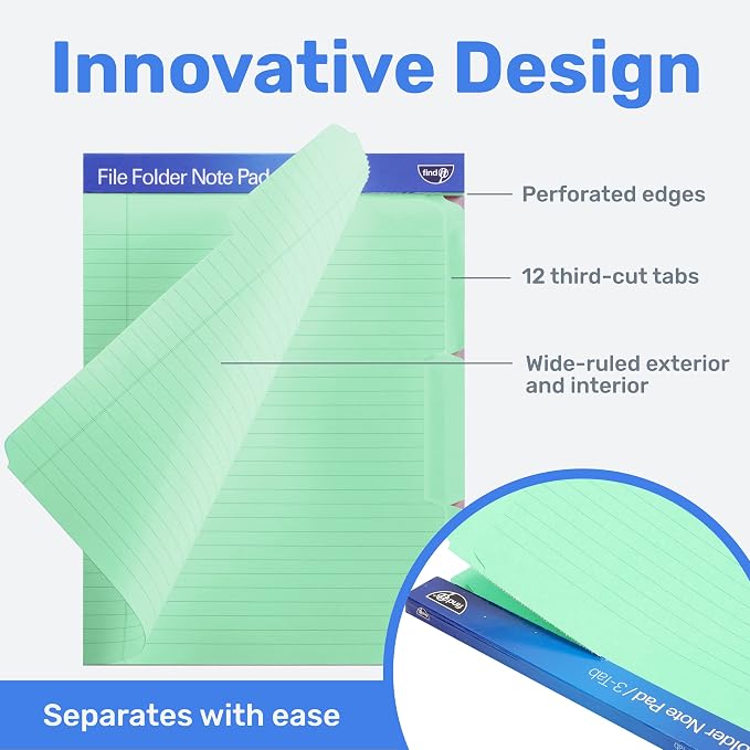 Find It File Folder Notepad - Pack of 12-9.5 x 12.5 Inch Notebook Organizer Folders for Filing, Document, and Clipboard Organization - Green