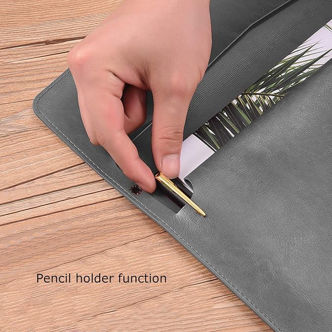 PU Leather A4 File Folder Document Holder Envelope Folder Case with Snap Closure for Receipt Contract Gray