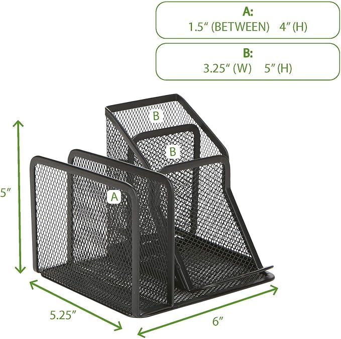 Mind Reader Desk Organizer 5-Compartment, 2-Piece Same Set Supplies and Accessories Storage For Office Desk (BLACK)