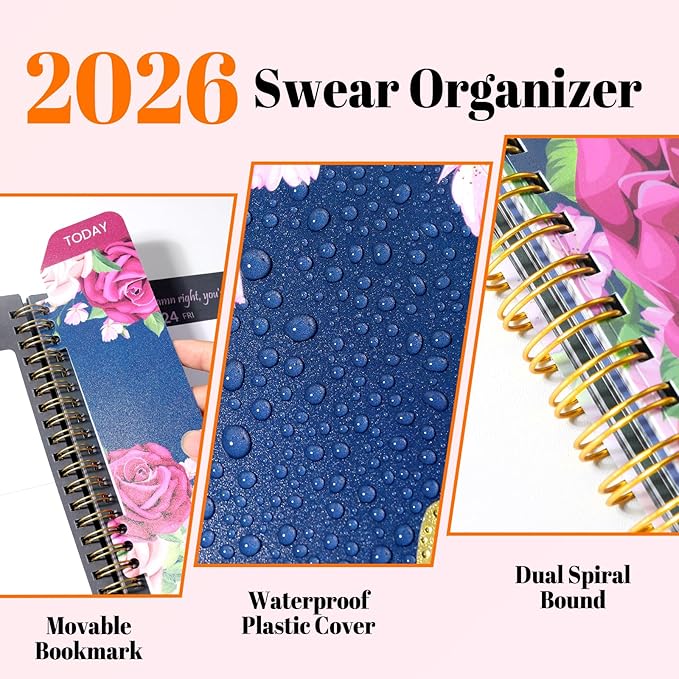 Fuck It 2026 Planner for Women, 8.5" x 11", 12-month Funny Weekly Agenda With Sweary Affirmation and Badass Quotations White Elephant Gifts- from January 2026 - December 2026, Blue Rose
