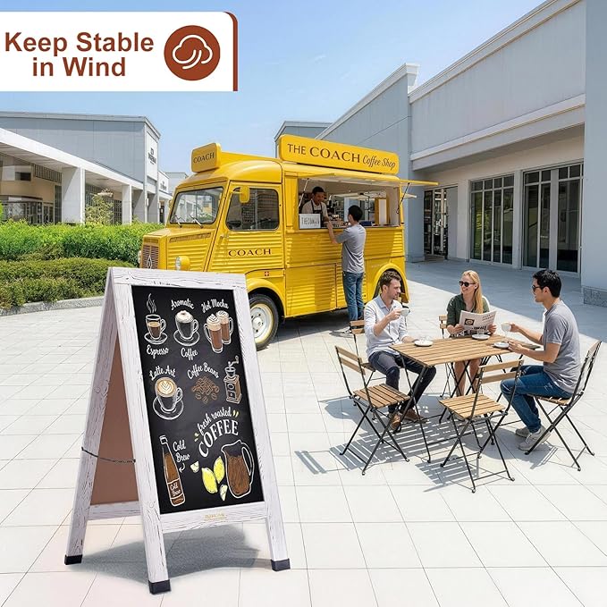 Wood Magnetic A-Frame Chalkboard Signs, 40" x 20" Large Sandwich Board Signs Outdoor, Double-Sided Sidewalk Blackboard for Business, Wedding, Vendor Display, Coffee Shope - White