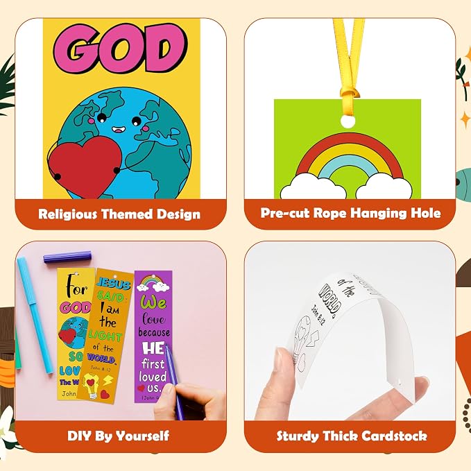 120Pcs Bible Color Your Own Bookmarks - Religious Christian DIY Coloring Blank Bookmarks for Sunday School Church Reading Activity Classroom Rewards Inspirational Gifts Crafts