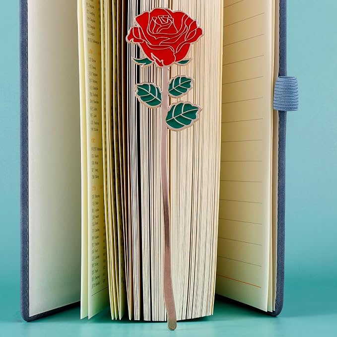 simarro Metal Rose Bookmark, Flower Book Page Holder for Reading Lovers, Cute Bookmarks Gift for Teacher Appreciation Gifts Valentine Mother's Day Thanksgiving Gift for Women Girls(Red)