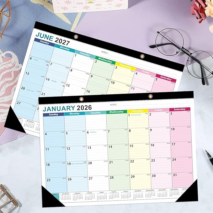 ZTX Desk Calendar 2026 Calendar Wall Calendars 2026-2027-18 Month Planner Extra Large 22"x17" Jan. 2026-Jun.2027 Clear Plastic Cover for Home Office School Colorful