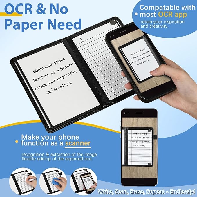 Feifeiya 6 Sides Dry Erase Notebook Portable Whiteboards Notebook Small Reusable College Ruled Lined Board Folding Mini Travel Dry Erase White Board for Office Study(Black,A6: 5 x 7 Inches)
