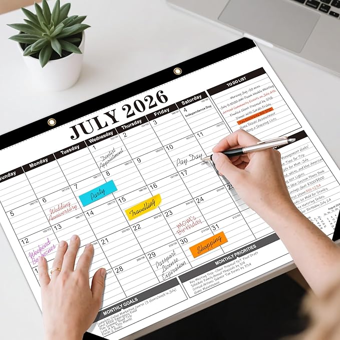 Tcamp 2026 Calendar, Desk Calendar 2026-2027 from January 2026 to June 2027, Big 17" x 12" Wall Calendar with Julian Dates, 18 Months Desk Planner for Home School Office Desktop, Christmas Gifts