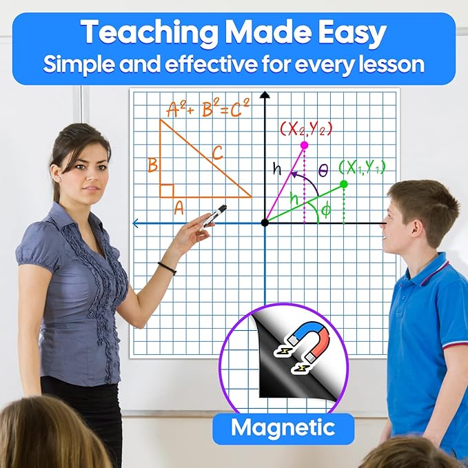 Giant Magnetic XY Coordinate Grid Paper Dry Erase Large Graph Chart Board for Whiteboard, Elementary Middle High School Math Manipulatives Teacher Essentials Classroom Must Haves Supplies