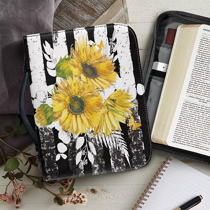 Yellow Flower Bible Carrying Tote Bag Bible Cover Case American Flag Bible Study Supplies Accessories Church Bag Bible Protective with Handle Size：M