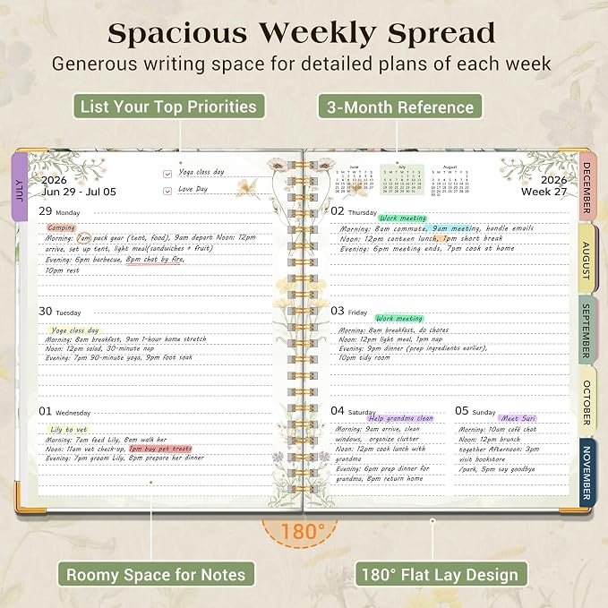 Academic Planner 2026-2027, 18 Months Weekly and Monthly Calendar Planner from July 2026 - December 2027, 7.3" x 10" B5 Large Hardcover Agenda Organizer Book with Tabs, Yearly Daily Planners for School Work Student Teacher, Eucalyptus