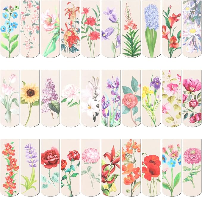 Gersoniel 30 Pcs Magnetic Bookmarks Clips Flowers Magnet Page Markers for Book Lovers Women Reading Office, Floral Style, 2.3 x 0.8 Inches