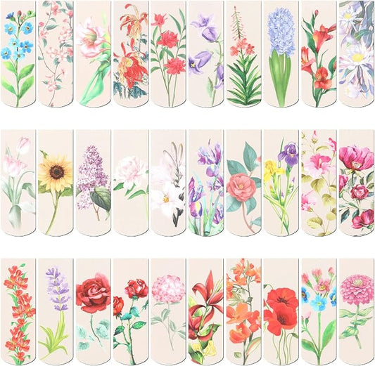 Gersoniel 30 Pcs Magnetic Bookmarks Clips Flowers Magnet Page Markers for Book Lovers Women Reading Office, Floral Style, 2.3 x 0.8 Inches