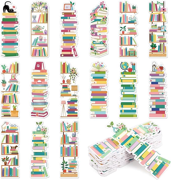 150 Pieces Book Tracker Bookmarks Bulk Bookshelf Design Double-Sided Reading Page Markers Bookmarks for Book Lovers Reading Women Students School Supplies