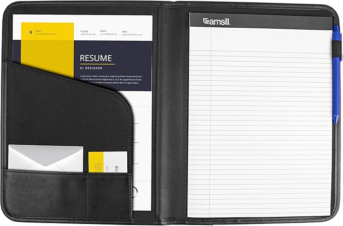 Samsill Professional Padfolio - Faux Leather Portfolio Folder for Men and Women, Leather Padfolio with 8.5 x 11 Writing Pad, Resume Portfolio Folder, Functional Business Portfolio for Meetings and Interviews, Black