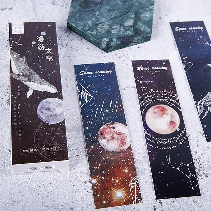 Doraking 30PCS Universal Theme Bookmarks for Book Lovers, Boxed Retro Universal Bookmarks Set(Roaming Space)